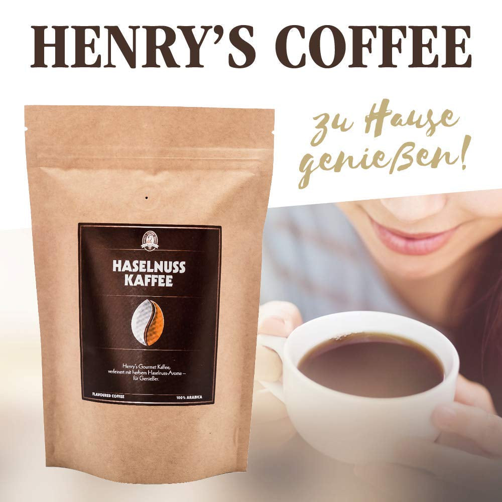 Henry's oříšková káva 1000g - Rafinovaná gurmánská káva s nejlepšími příchutěmi - řemeslně pražená - prémiová kávová zrna