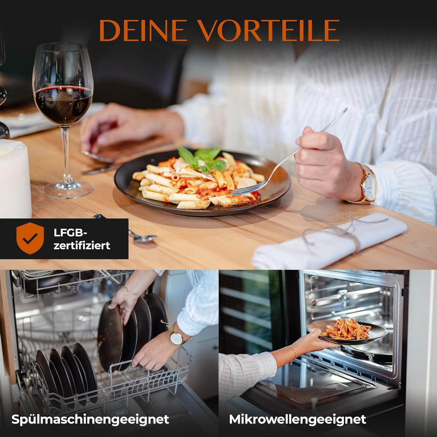 12dílná sada kameninového nádobí – řada Prairie – elegantní design v hnědých/černých tónech, sada 4 talířů, 4 dezertních talířů a 4 talířů/kolekce Premium