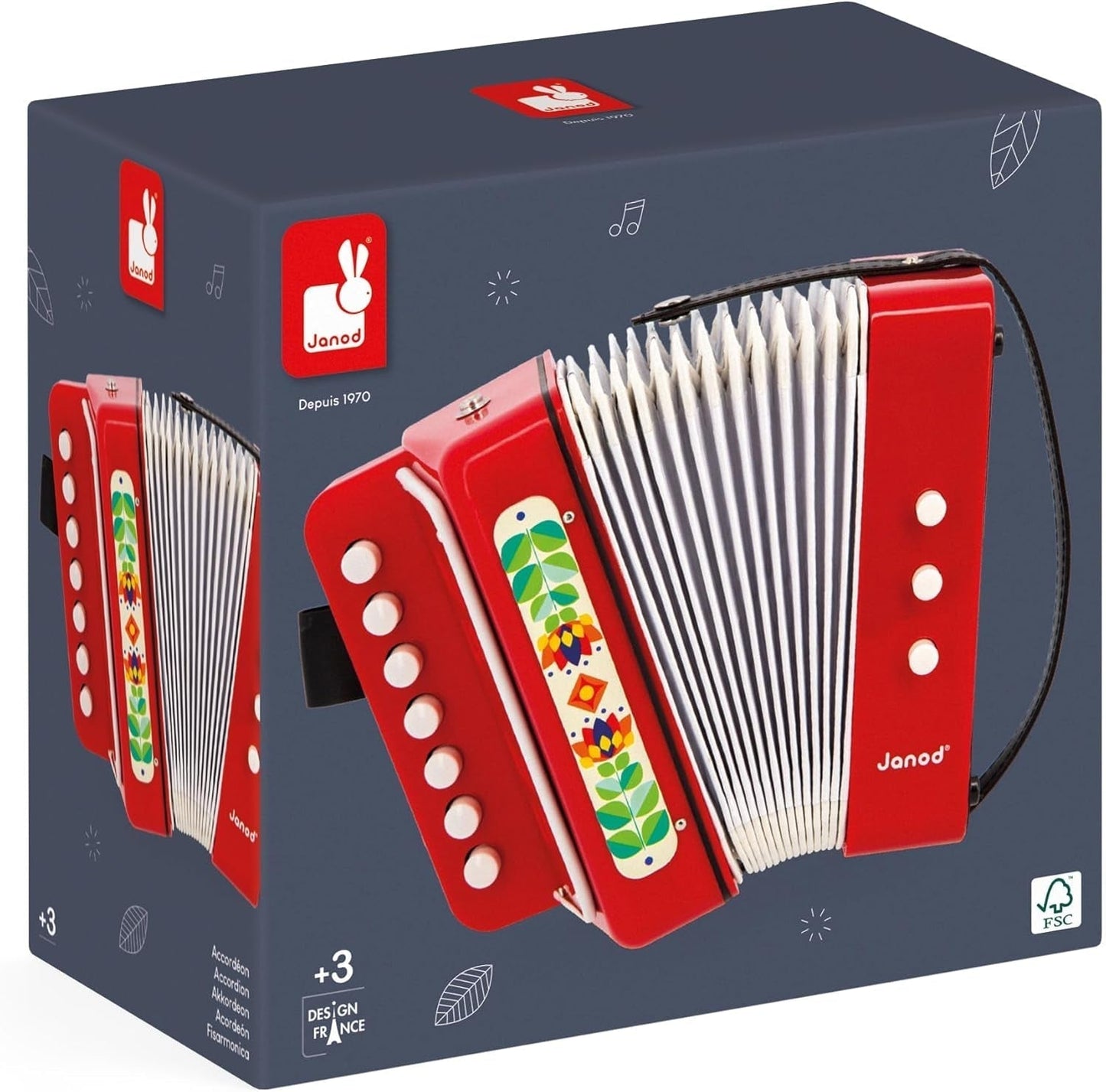 Janod - Akordeon Gioia - Hudební nástroj pro děti - Hraní rolí a raná hudební výchova - S popruhem - Od 3 let, J07654 Jucarii Bebe Naty Shop