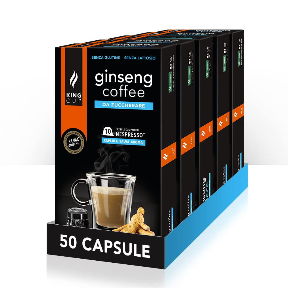 - 5 balíčků s 10 kapslemi ženšenu Zuckerfreier, 50 kapslí 100% kompatibilní s Nespresso-System von Ginseng Drink, bez lepku a laktosefrei