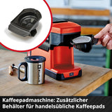 Akumulátorový espresso kávovar Einhell TE-CF 18 Li-Solo Power X-Change (18 V, nádržka na vodu 240 ml, na filtrovanou kávu a kávové kapsle, madlo na přenášení, včetně šálku na kávu s víčkem, bez baterie)