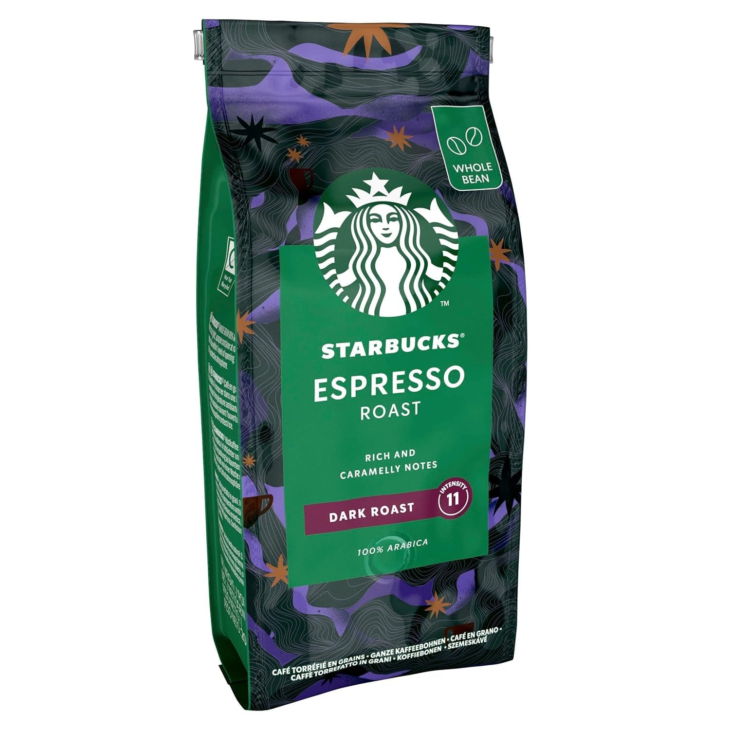STARBUCKS Espresso pečeně, černá pečeně, celá kávová zrna 200 g (balení 6 ks)