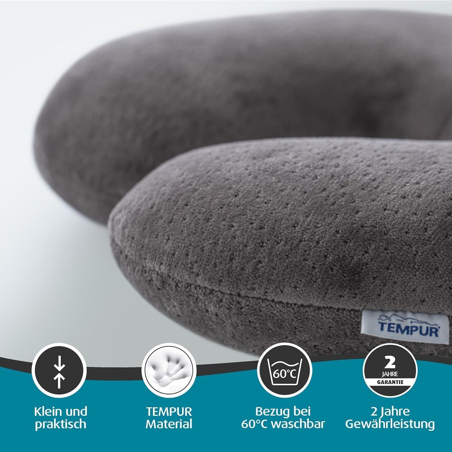 Cestovní polštář TEMPUR Transit Pohodlný viskoelastický materiál polštáře na krk Ideální pro cestování autobusem, vlakem, autem nebo letadlem 30 x 28 x 8 cm