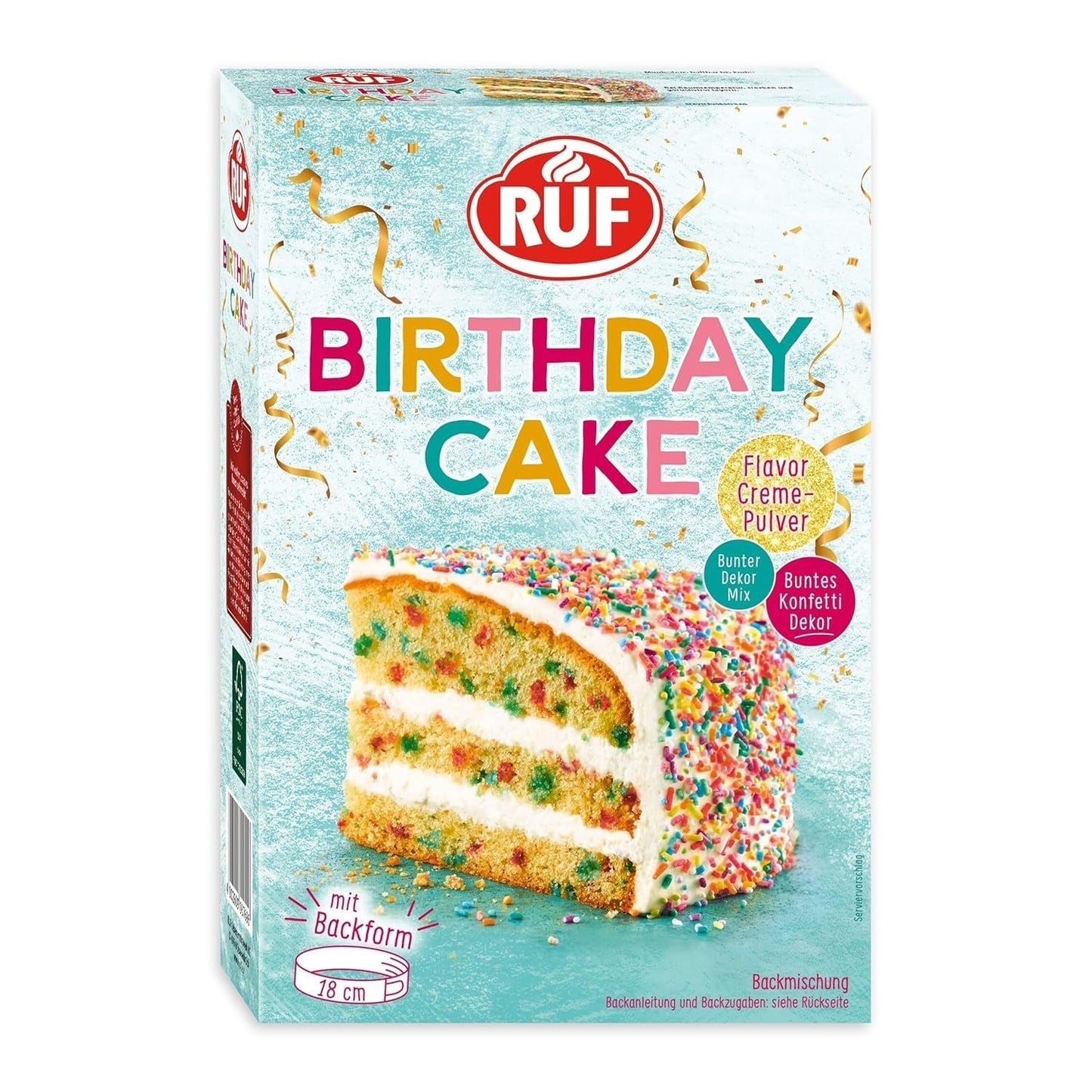 Narozeninový dort RUF, Geburtstagskuchen, Schicht-Torte Aus Rührteig Und Konfetti-Streusel, Tortencreme Und Buntem Dekor-Mix, Für Kindergeburtstag, Familienfeier, Einschulung, 1X425G Icings and Decor Naty Shop 4Er5