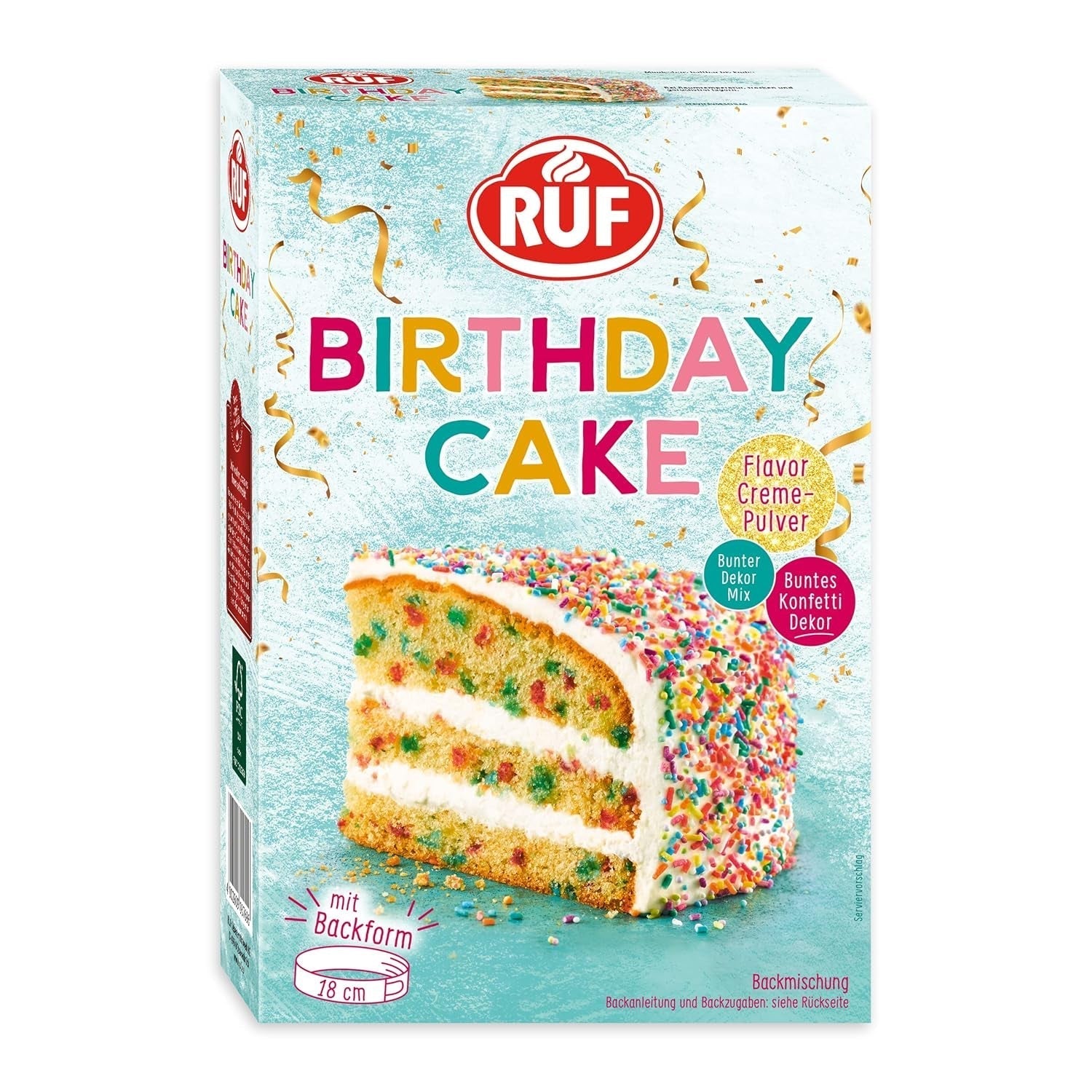 Narozeninový dort RUF, Geburtstagskuchen, Schicht-Torte Aus Rührteig Und Konfetti-Streusel, Tortencreme Und Buntem Dekor-Mix, Für Kindergeburtstag, Familienfeier, Einschulung, 1X425G Icings and Decor Naty Shop 4Er5
