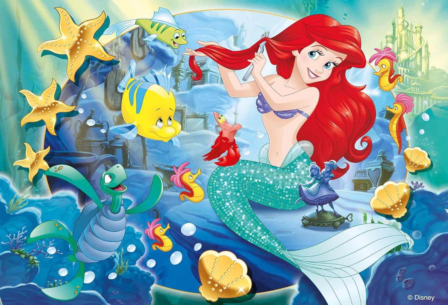 Lisciani - DISNEY Puzzle Ariel - Vytvářejte a vybarvujte scény z vašich oblíbených krabic - od 7 let - VELKÉ PUZZLE s 250 dílky - Podporuje zručnost Puzzle Naty Shop