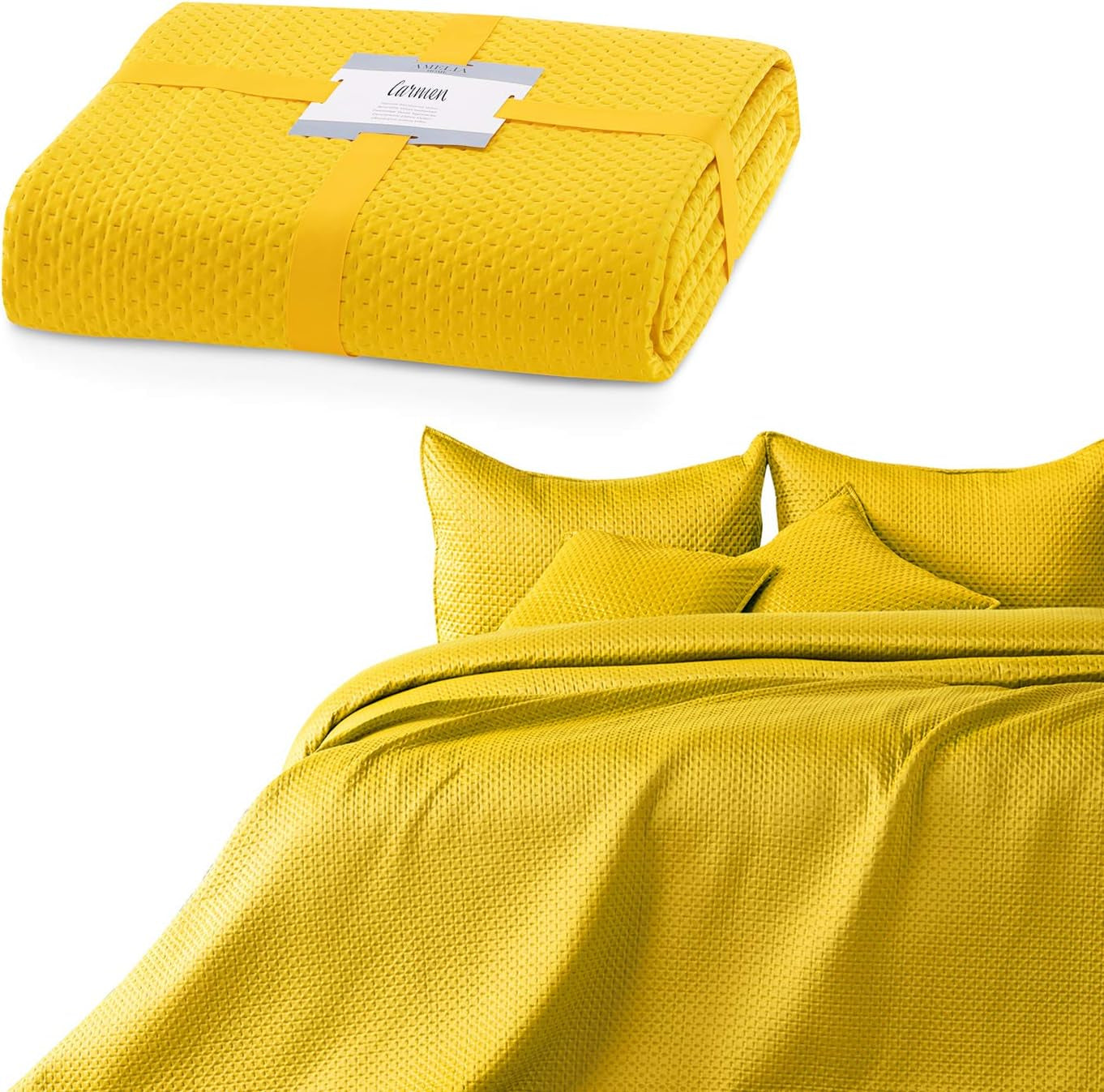 Ameliahome přehoz 200X220 Cm tmavě zelený přehoz se dvěma reliéfními stranami Matt Satin Carmen Postele a přikrývky Besuche den AmeliaHome-Store Carmen Gelb 240X260 Cm