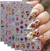 JMEOWIO Nálepka na nehty Blumen 6 Blatt Nálepka na nehty Selbstklebend Nagelaufkleber Letní Blumen Dekorace Nageldesign Zubehör