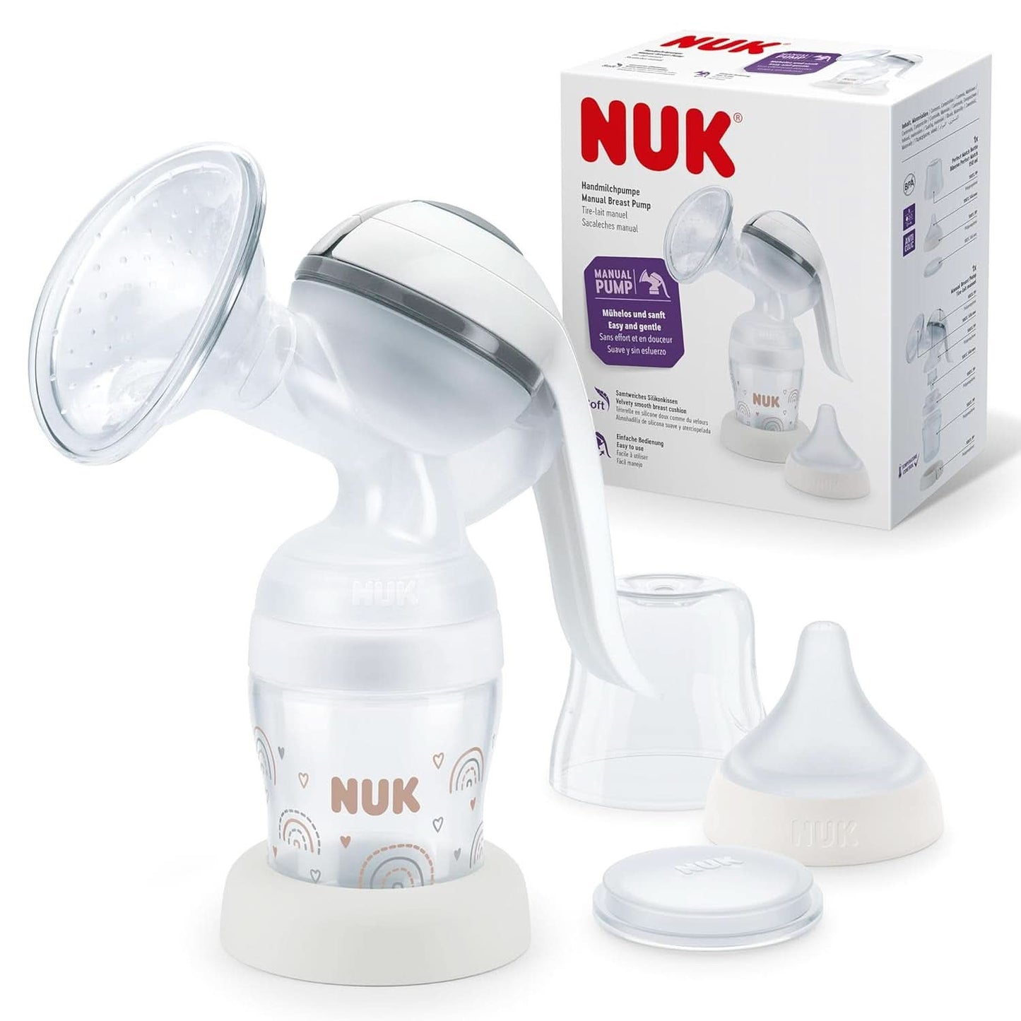 Sada ruční odsávačky mateřského mléka NUK, měkký silikonový polštář, 2 perfektně nakombinované lahvičky, 150 ml Příslušenství pro potraviny a kojení Bebe Naty Shop Handmilchpumpe