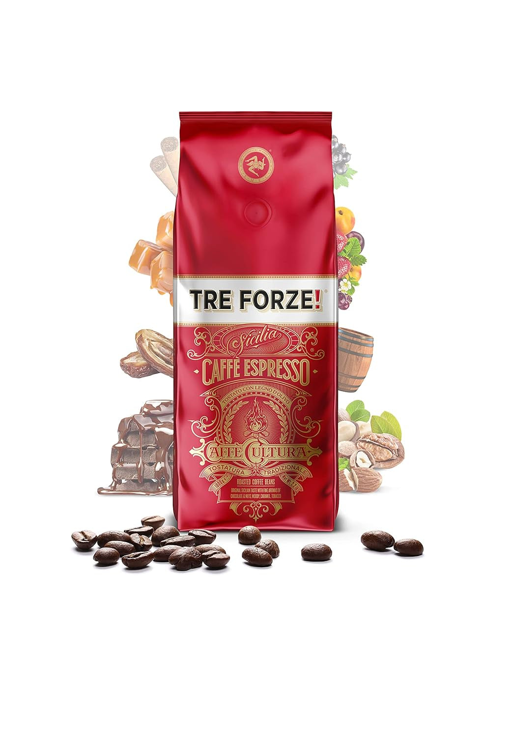 Espresso Caffè - Zrnková espresso - Pražená tradičně na ohni z olivového dřeva, ručně vyráběná na Sicílii - Prémiová zrnková káva 250 g pro plně automatické kávovary a portafiltrační stroje