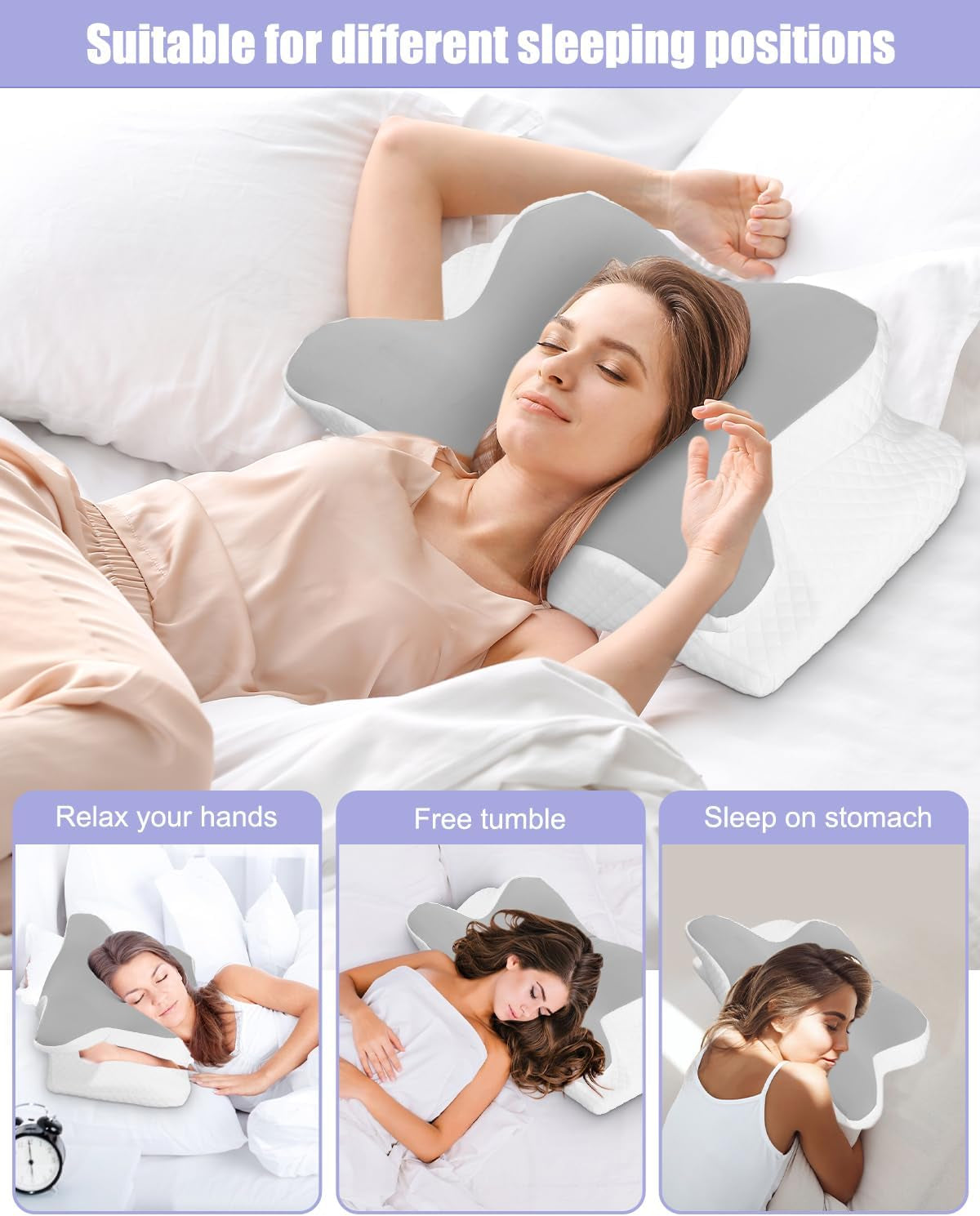 Polštář na krk, Polštář na boční podporu, Polštář z paměťové pěny, Ortopedický polštář, Ergonomický Polštář na podporu krku Pro optimální podporu Zadní a břišní boční opěrný Polštář (62 X 41 X 13CM) Krční ortopedické polštáře Naty Shop