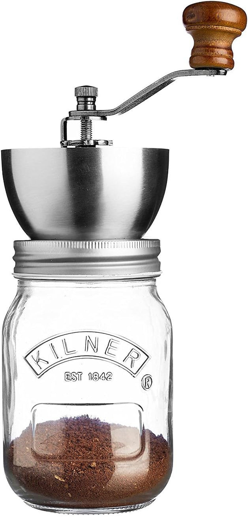 Snídaňová dóza Kilner se lžičkou / 350 ml, Ø 9,5 cm / 5 kusů | kelímek na müsli s sebou / netoxický / skleněná nádoba s víčkem na müsli, kaši a jogurt / nádoba na oves přes noc Dózy na potraviny Naty Shop Mlýnek na kávu
