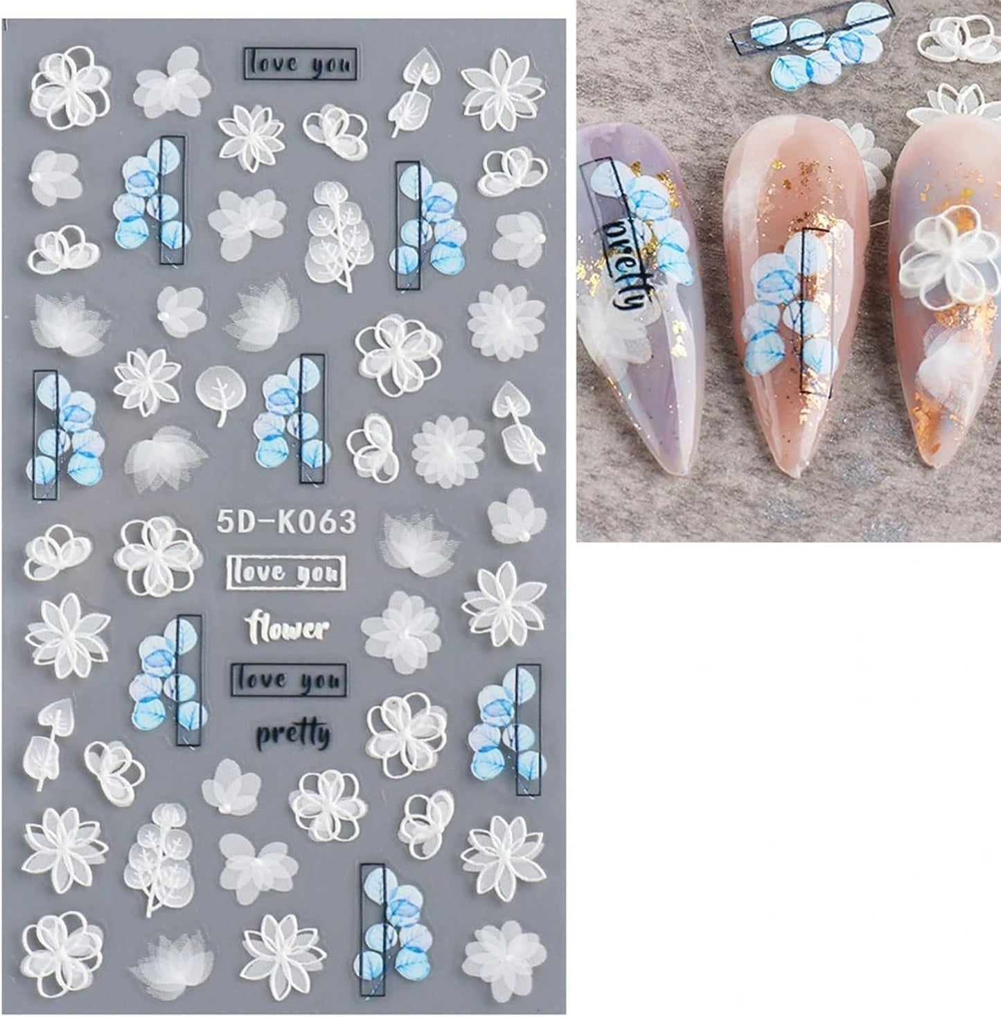 JMEOWIO 3D Nálepka na nehty Blume Frühlings Nálepka na nehty Selbstklebend Nagelaufkleber 5D Stereoskopisch Summer Bunter Blumen Dekoration Nageldesign Zubehör 4 Blatt