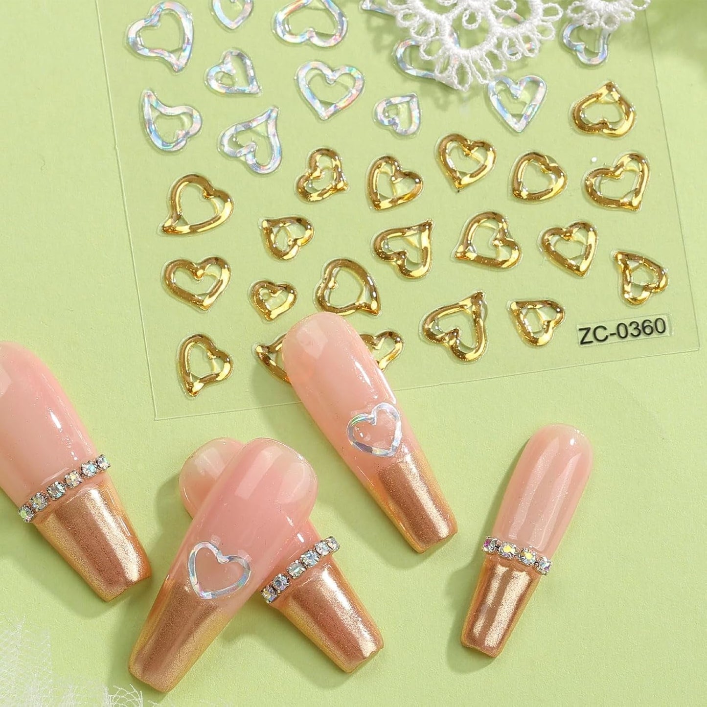 JMEOWIO 6 Blatt 3D Nálepka na nehty Goldene Unregelmäßige Geometrické Nálepka na nehty Selbstklebend Nagelaufkleber 5D Stereoskopická dekorace Nageldesign Zubehör