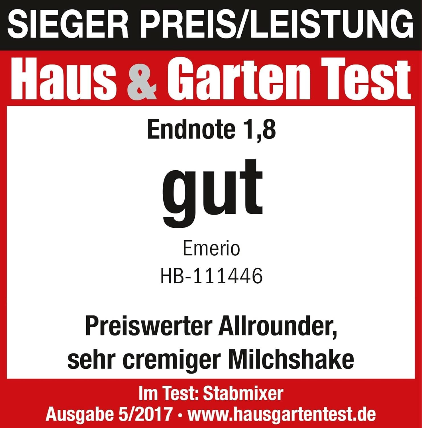 Emerio HB-111446 Stojanová baterie, TESTSIEGER Preis/Leistung, Gummierter Rutschfester Griff, Edelstahl, Bpa-Frei, Schwarz, 250W Kuchyně Naty Shop