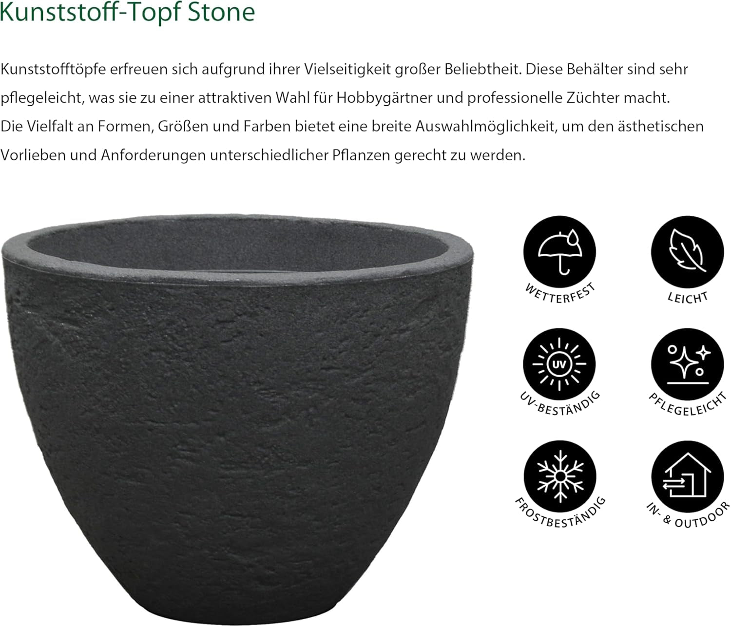 Dehner Stone hrnec, Ø 40 cm, výška cca. 31 cm, plast, antracit