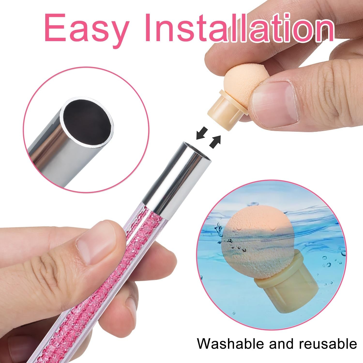 2 Stück Nail Art Rendering-Werkzeuge Doppelter Kopf, Sponge Brush Applicator Inkl 8 Ersatzköpfe, Nail Art Schwamm Und Tupfpinsel (Weiß, Rosa)