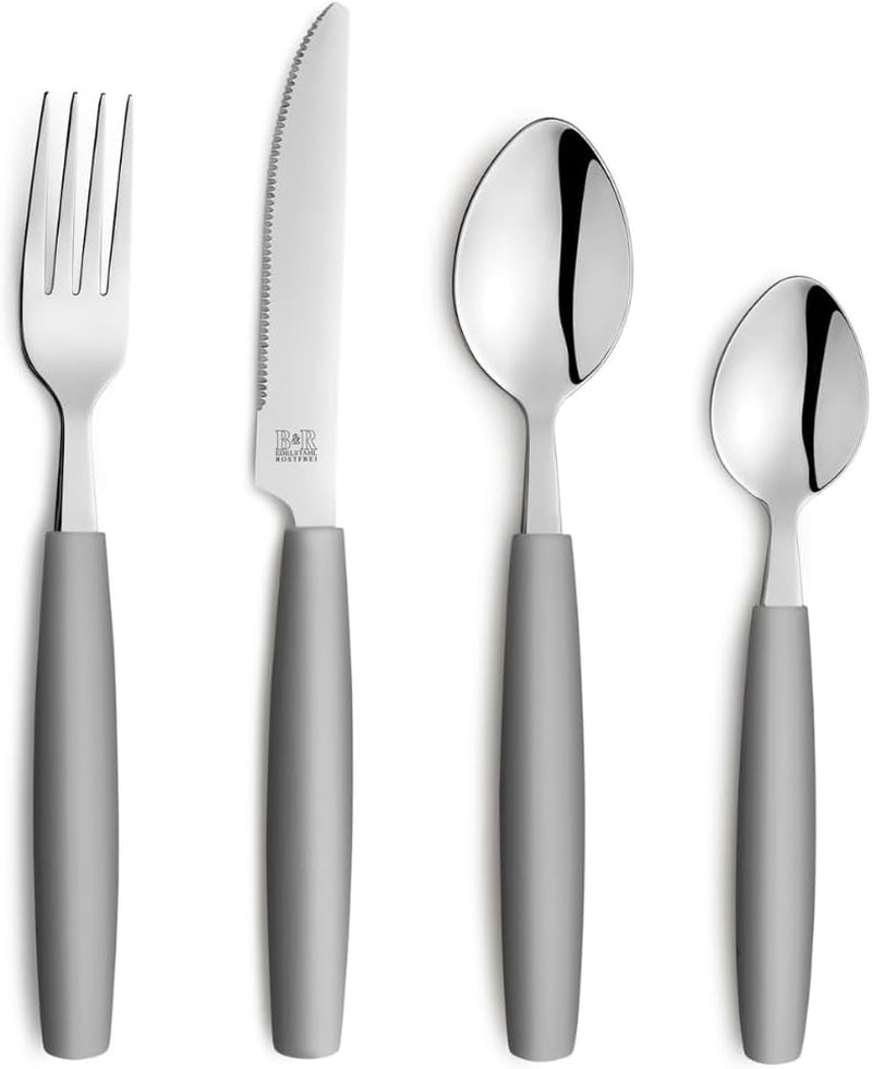 Beckmann & Rommerskirchen 2515 VALOA Besteck Set 4 osoby | 16-Teilig | Olej | Spülmaschinenfest | Hochglanzpoliert | Essbesteck: 4X Messer, Gabel, Esslöffel, Kaffeelöffel Kitchen Naty Shop Grau