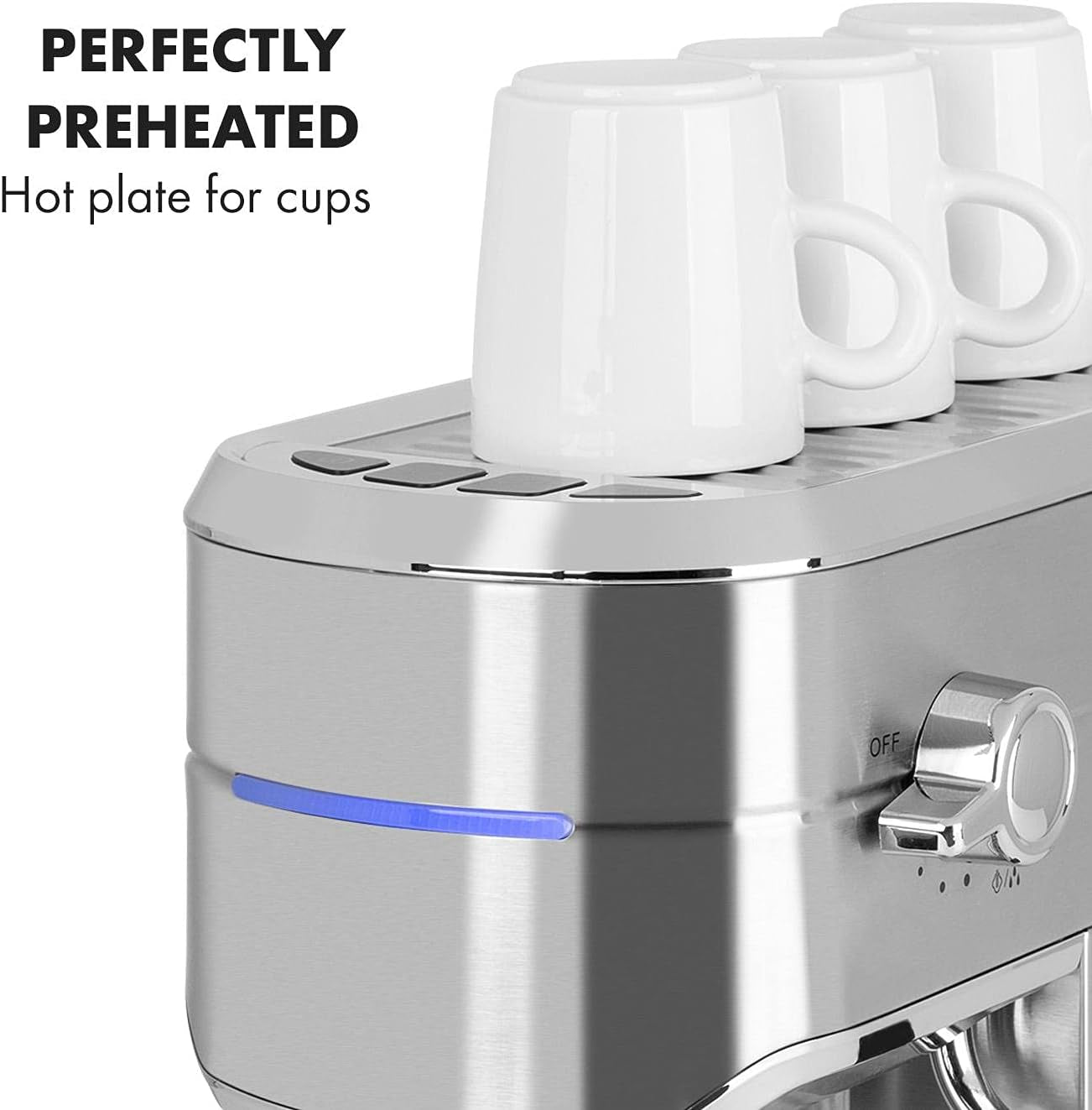 Espresso kávovar Klarstein Futura, Přenosný kávovar na espresso s filtrem, 1450 W, 20 bar, kvalita Barista, dvojitá tryska, zastavení průtoku, přenosný kávovar na espresso s filtrem, funkce napěňovače mléka, stříbrná