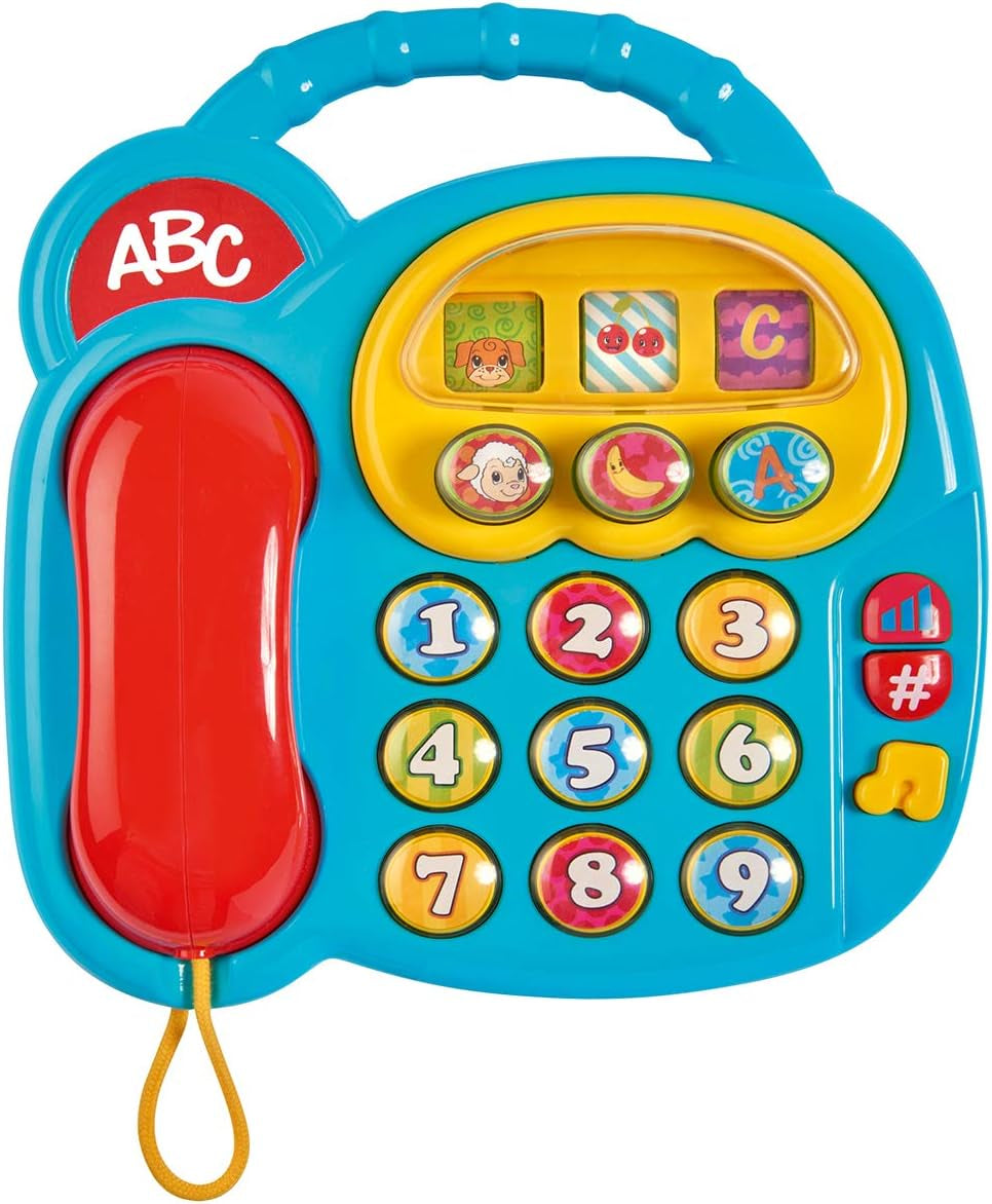 Simba 104010016 - Barevný telefon ABC, Hračka pro miminko, otočný displej s obrázky, písnička, telefon na hraní, telefon na učení, s různými zvuky, 20 cm, motorické dovednosti, pro batolata, od 6 měsíců Hračky pro miminka Naty Shop