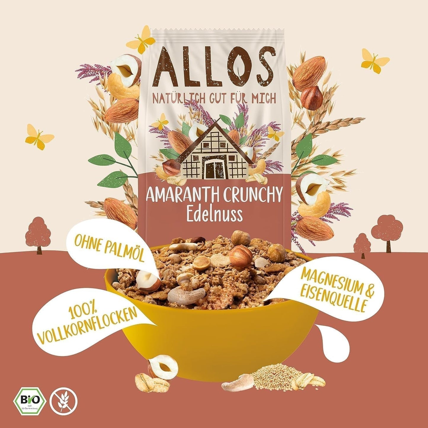 ALLOS Amaranth Crunchy Nobleuss | Bio müsli Nut Oats Cereal pro malý Cereal Naty Shop