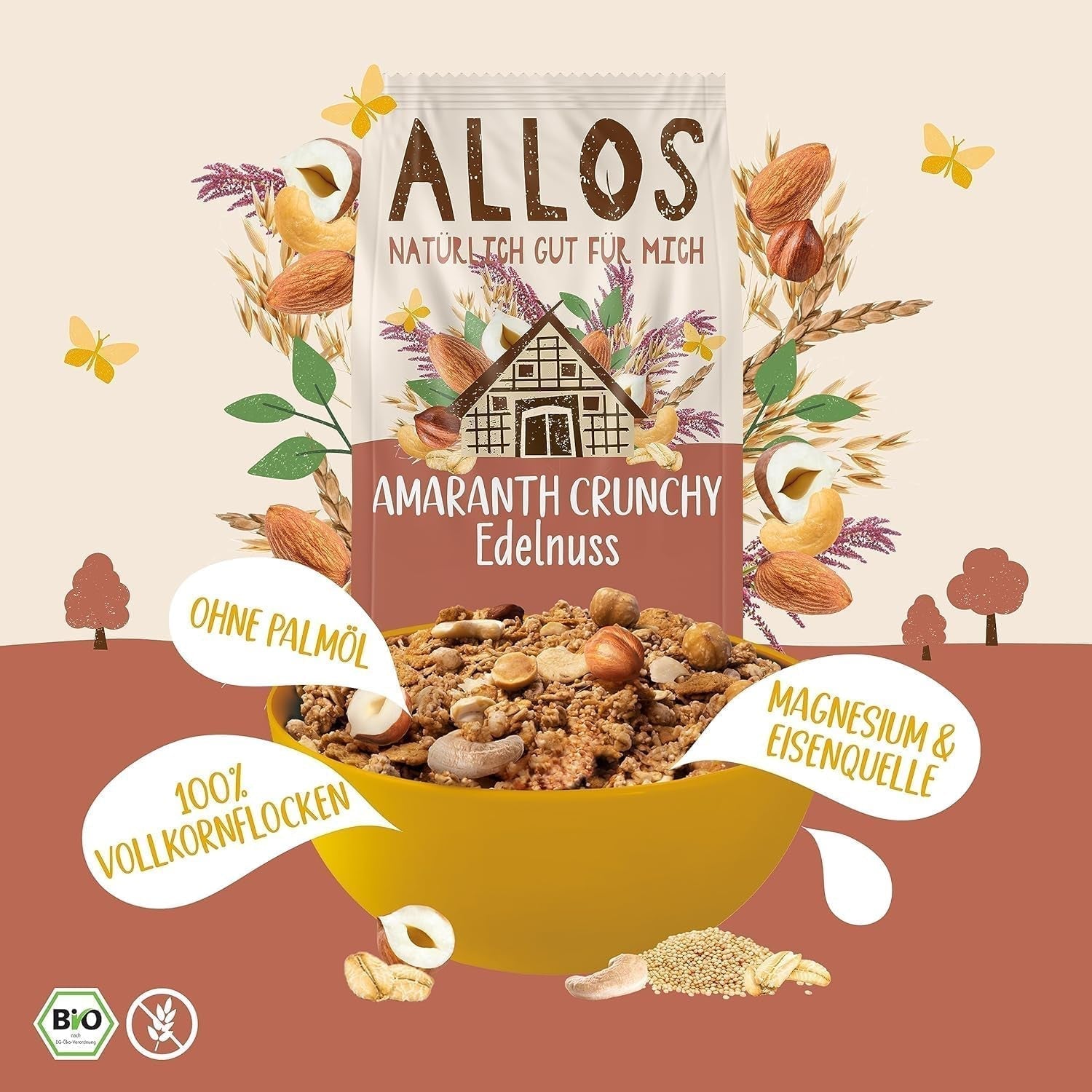 ALLOS Amaranth Crunchy Nobleuss | Bio müsli Nut Oats Cereal pro malý Cereal Naty Shop