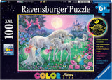Puzzle Ravensburger pro děti - 13670 jednorožců za měsíčního svitu - rozsvícené puzzle s jednorožcem pro děti 6+ 100 dílků velikosti XXL, svítí ve tmě Puzzle Naty Shop Jednorožci za měsíčního svitu