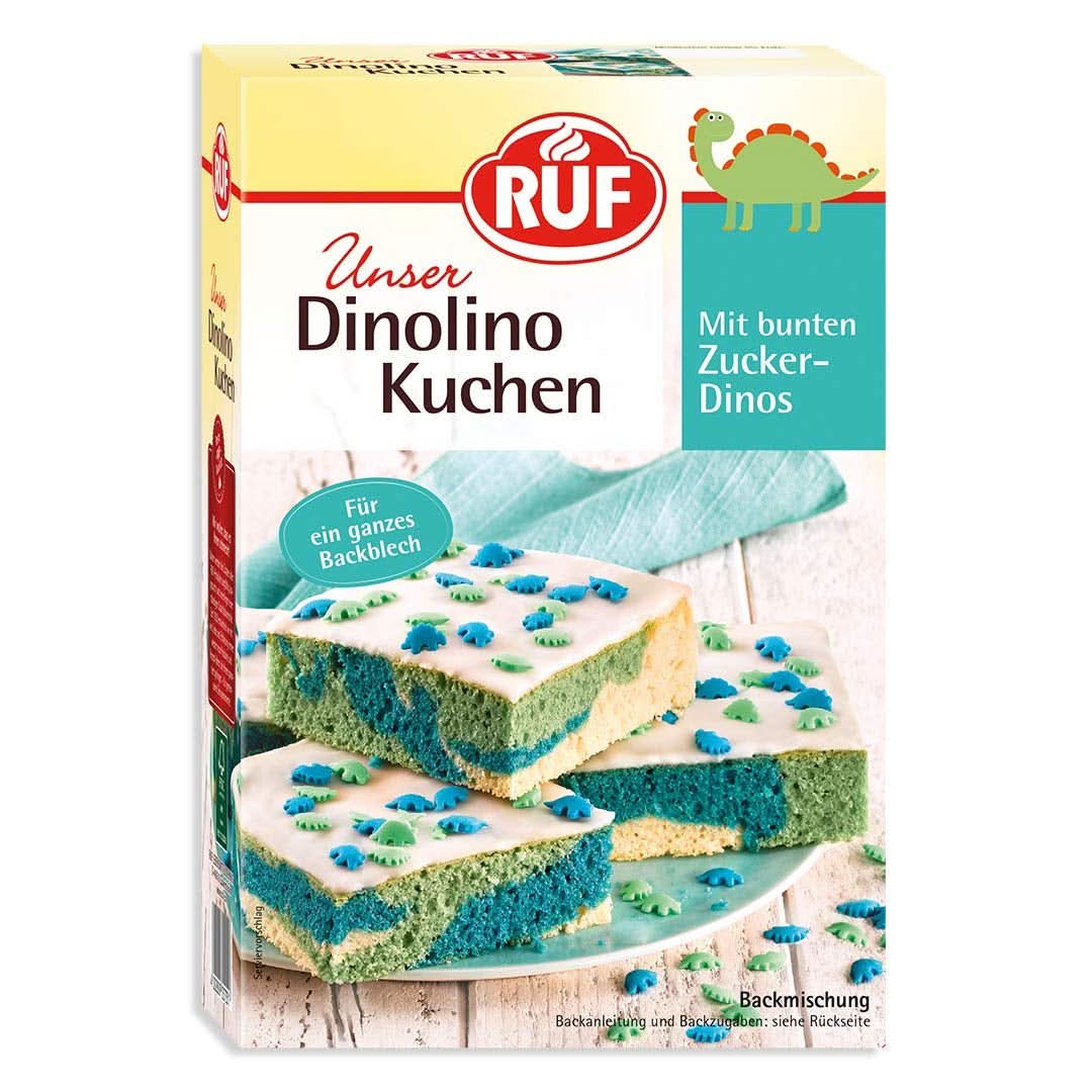 RUF Dinolino Cake, Tricolor plechový dort s příchutí citronu, 850 gramů Sypání Naty Shop Dino Cake