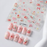 JMEOWIO 3D Nálepka na nehty Rosa Nálepka na nehty Selbstklebend Nagelaufkleber 5D Stereoskopisch Kuchen Erdbeerschleife Dekoration Nageldesign Zubehör 1 Blatt