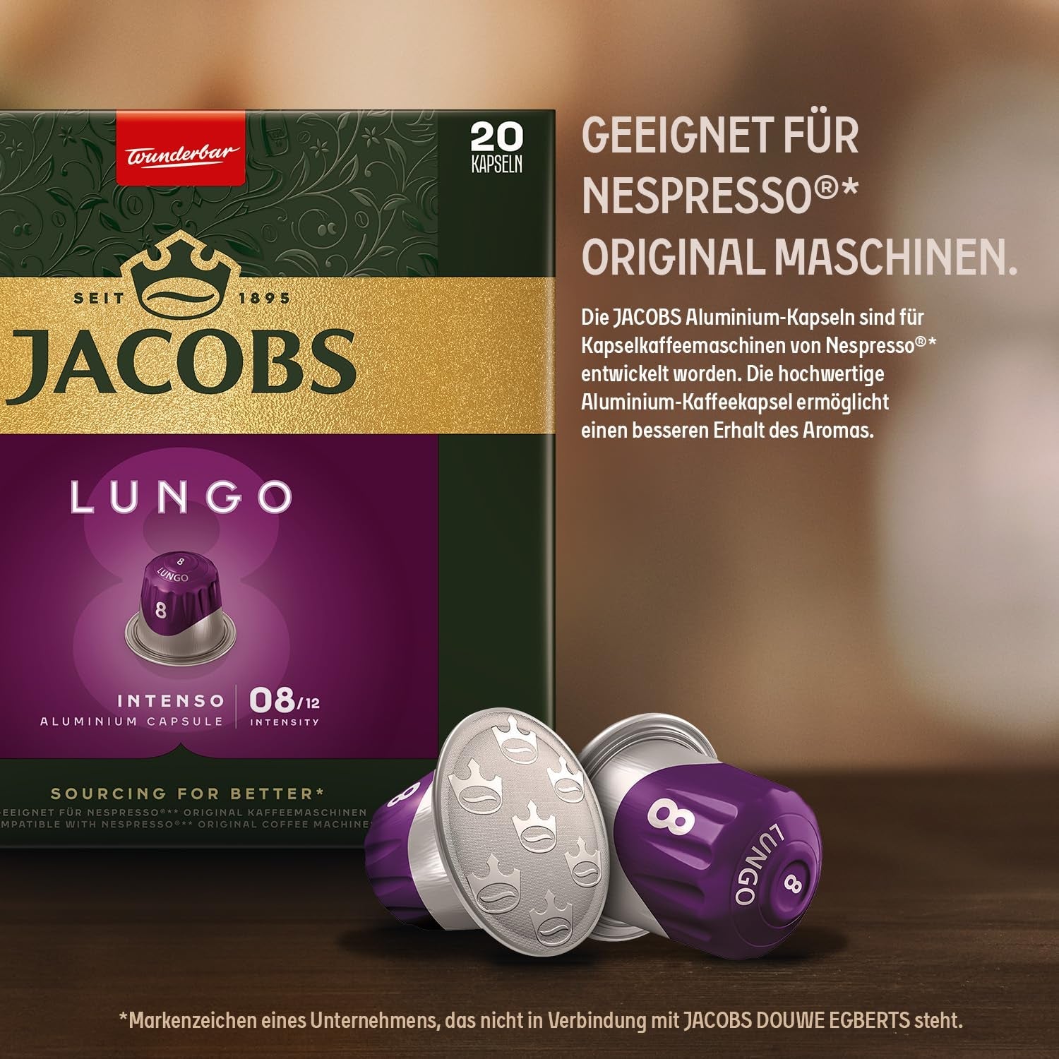 Jacobs Kaffeekapseln Lungo Intenso, Intensität 8/12, 10 x 20 Getränke, kompatibilní s Nespresso* Kaffee Kapseln, 200 Kapseln