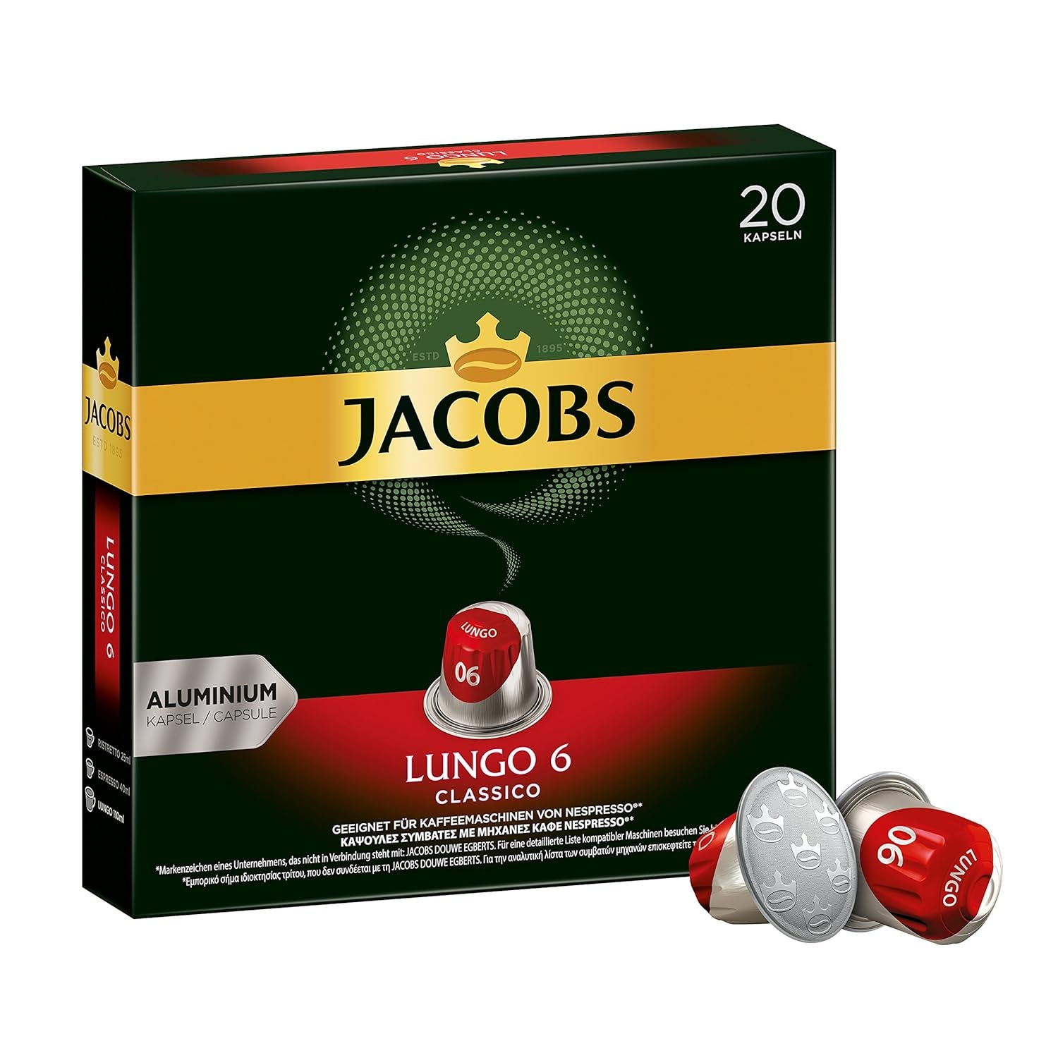 Kaffeekapseln Lungo Classico, Intensität 6 von 12, 20 Nespresso®* kompatibilní Kapseln, 10 x 20 & Kapseln Espresso Classico, Intensität 7 100 Nespresso®* kompatibilní Kaffeekapseln, 10x10 Getränke