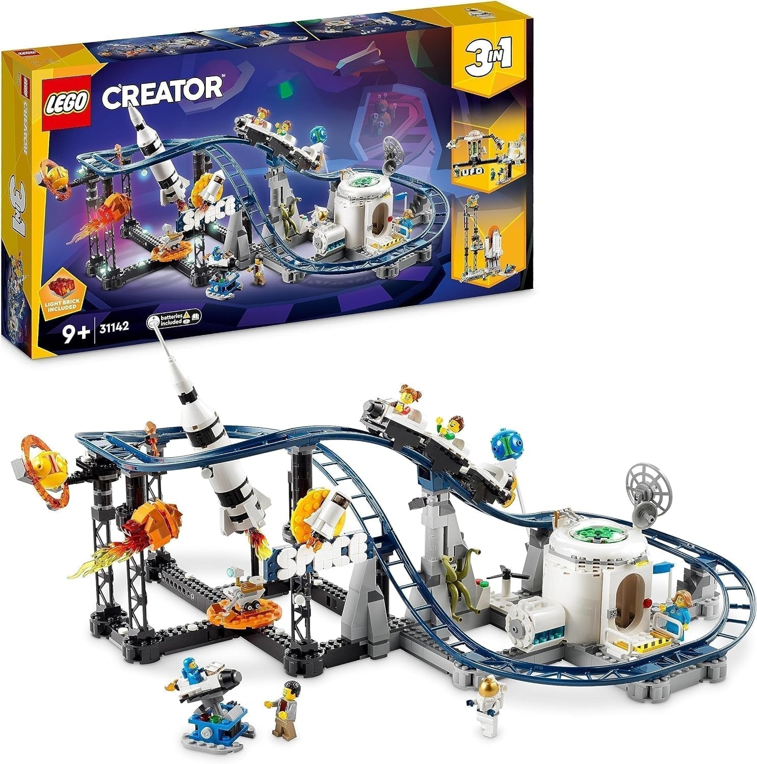 Stavebnice LEGO 31142 Creator Vesmírná horská dráha 3 v 1 pro batolata s funkčními vozíky, přestavbami na věž s volným pádem nebo kolotoč s raketami a svítícími kostkami Stavebnice Besuche den LEGO-Store Single