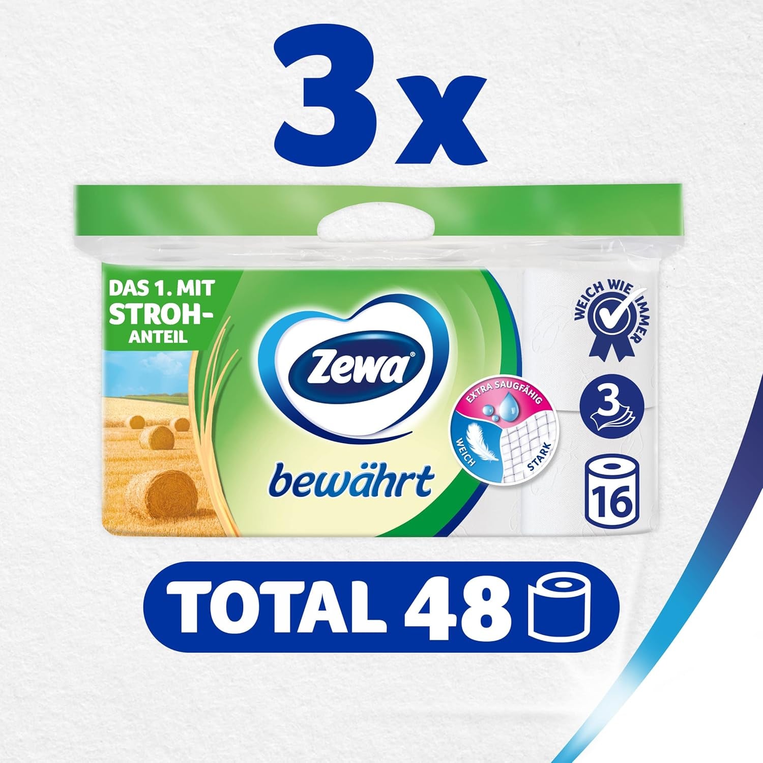 Zewa Proven - 48 rolí - První toaletní papír s obsahem slámy - 3 vrstvy