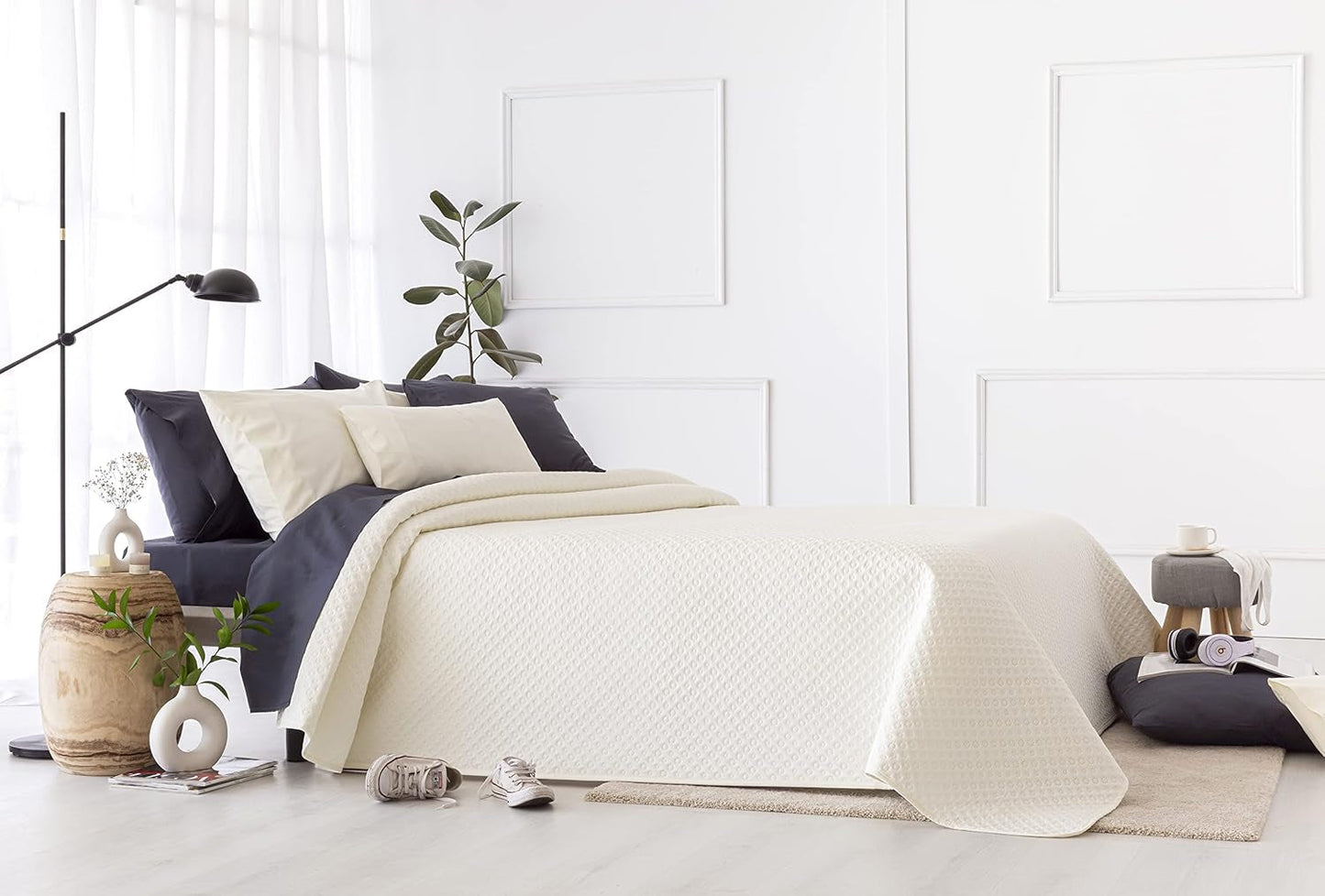 Přehoz Todocama Fine Boutique se vzorem piké, na jaro, léto, podzim a zimu, 100% super měkké mikrovlákno, multifunkční deka, 140/150/160-250 X 260 cm, světle šedá Postele a přikrývky Beuche den Todocama-Store Beige 180 X 260 Cm