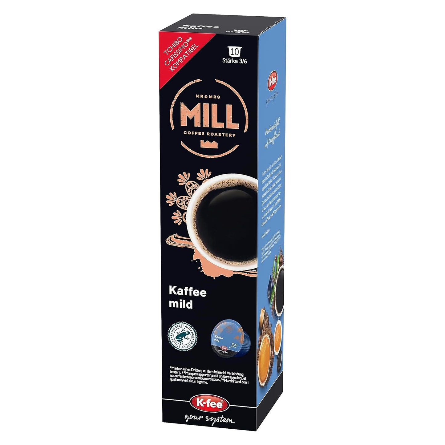 Mr & Mrs Mill Kaffee jemná Filterkaffee, kompatibilní s K-fee & Tchibo Cafissimo*, Stärke 3/6, 120 Kaffeekapseln