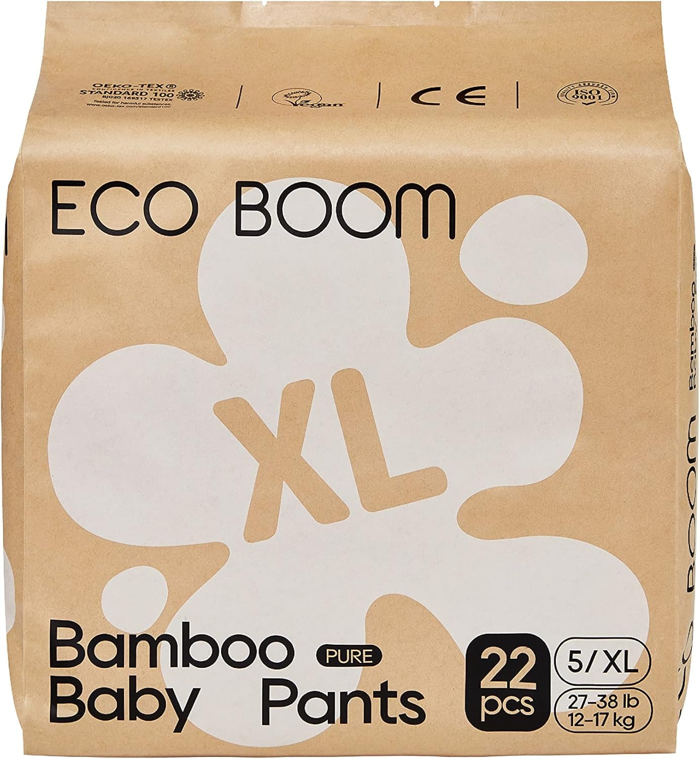 Bambusové dětské plenky ECO BOOM – velikost 6 (20 kg), rostlinné stahovací plenky (17 ks) – prémiové organické, bez parfemace, šetrné k pokožce, super savé
