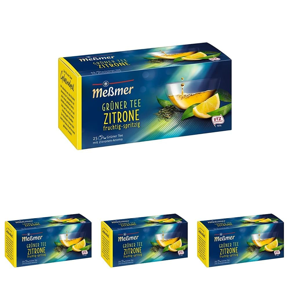 Meßmer Lemon Green Tea I 25 čajových sáčků I Vegan I Bez lepku I Bez laktózy (balení 4 ks)