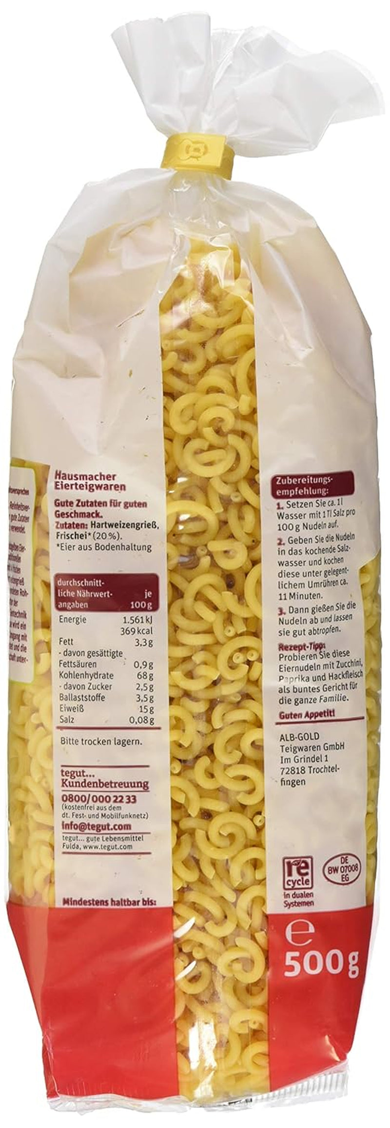 tegut... Nudle s vejcem a špagetami ve tvaru vidličky, 1 x 500 g