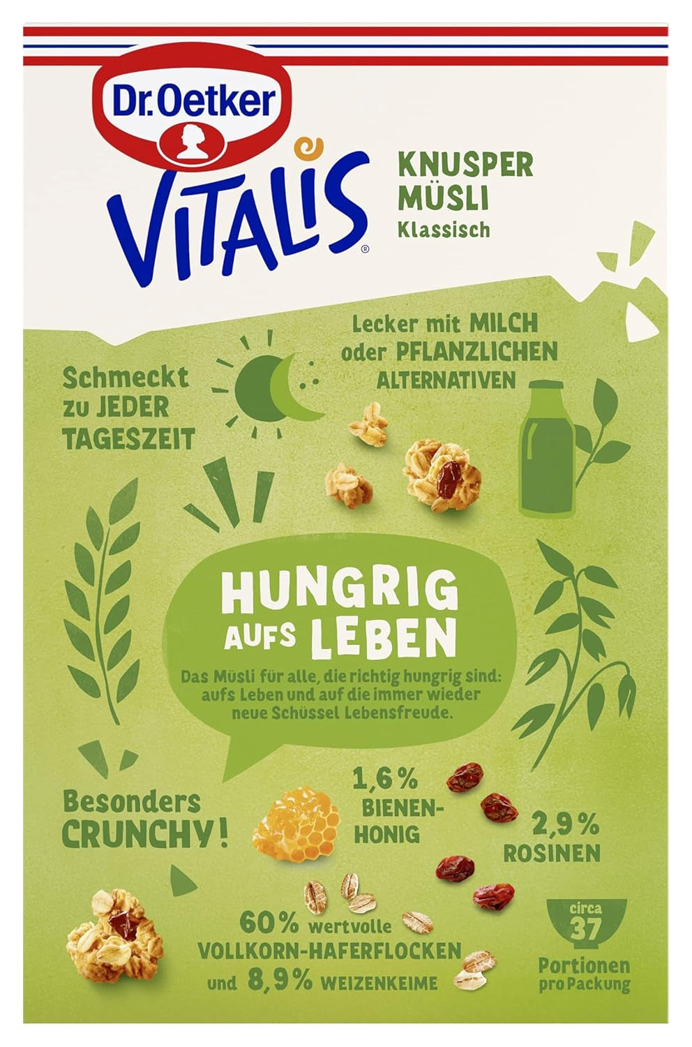 Oetker Vitalis klasické křupavé müsli: velké balení křupavého snídaňového müsli s rozinkami, 1 balení, 1,5 kg