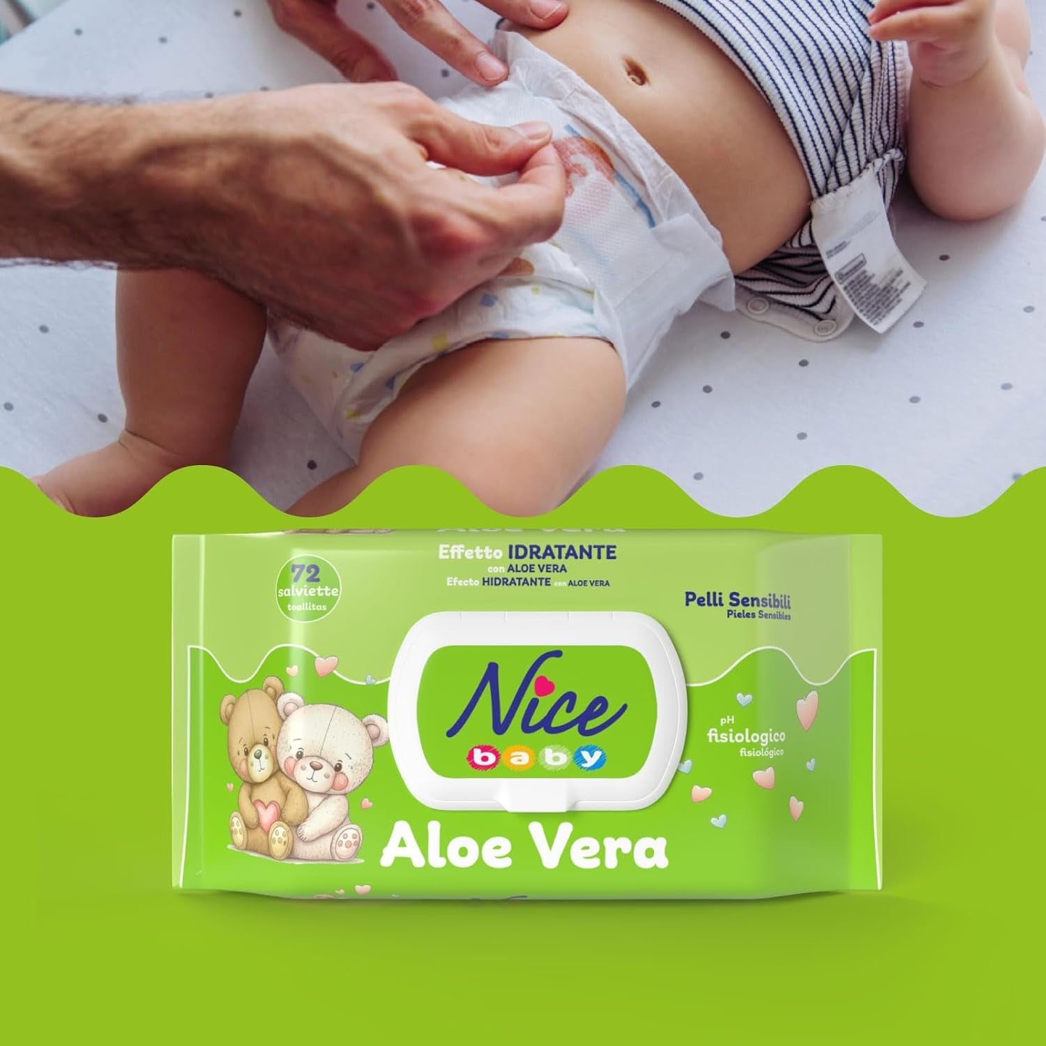 Čistící ubrousky pro děti a kojence - s aloe vera a arganovým olejem - dermatologicky testováno - fyziologická hodnota pH - maxi formát: balení 72 ubrousků - Pěkné