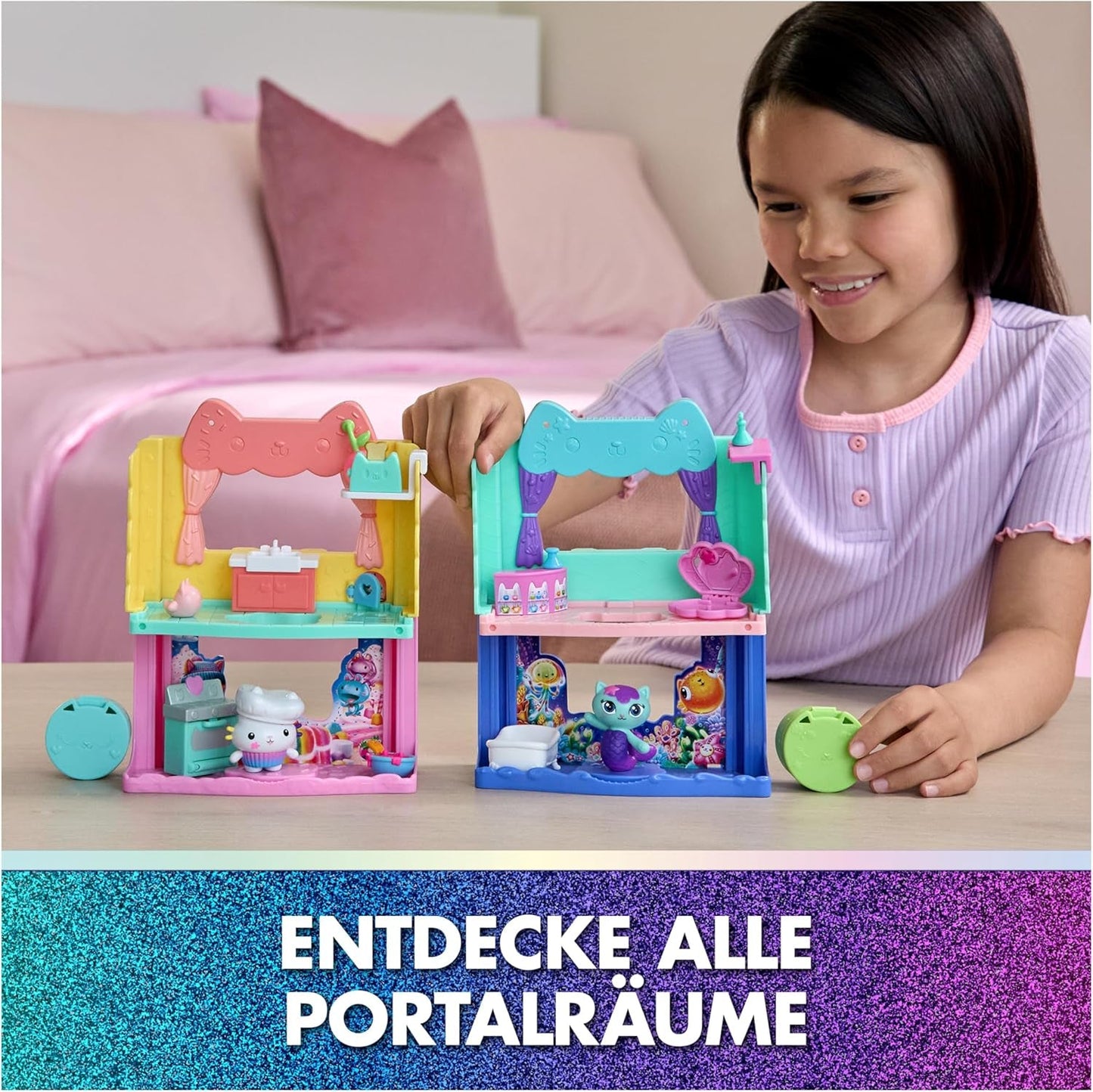 DREAMWORKS DOMEČEK PRO PANENKY GABBY: FILM – portálová místnost Kuchiho cukrem posypaná kuchyň s figurkou a doplňky, pro děti od 3 let