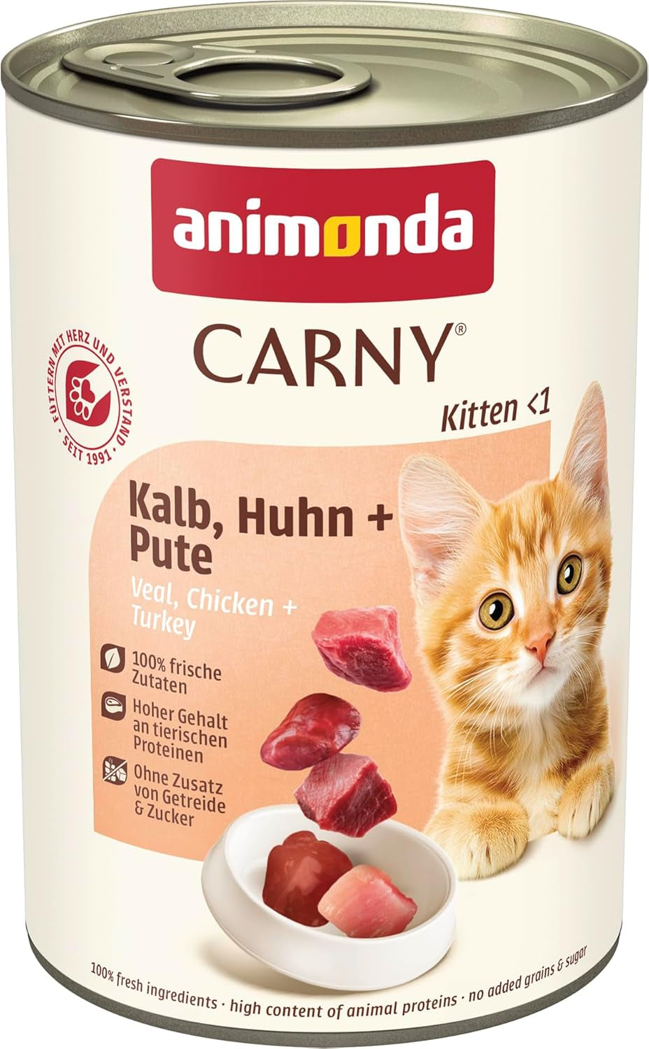 animonda Carny Katzen Nassfutter Kitten Chicken + Pute (12 x 400 g), Kitten getreidefreies Katzennassfutter ohne Zucker für wachsende Kätzchen bis 1 Jahr, mit frischen Ingredient