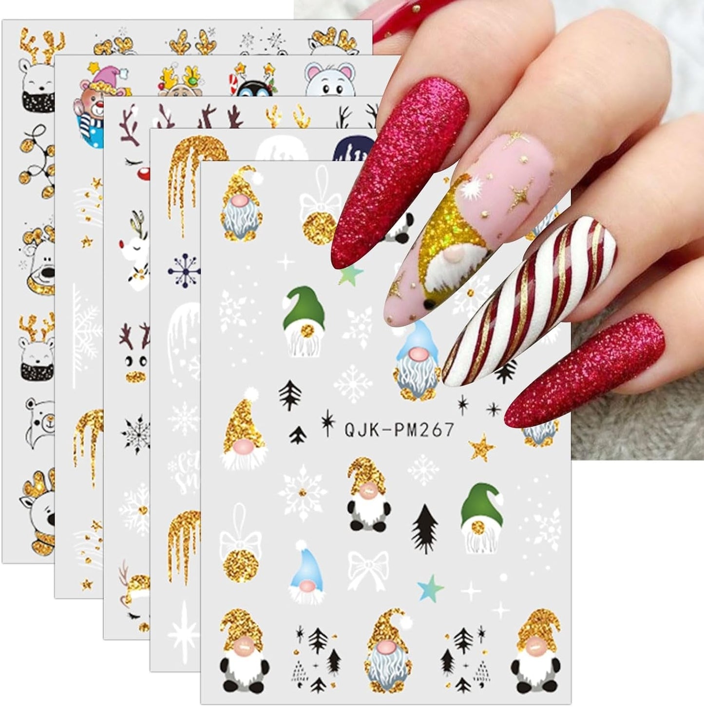 JMEOWIO Nálepka na nehty Weihnachten 10 Blatt Nálepka na nehty Selbstklebend Nagelaufkleber Glitter Schneeflocke Xmas Winter Urlaub Zlatá dekorace Nageldesign Zubehör