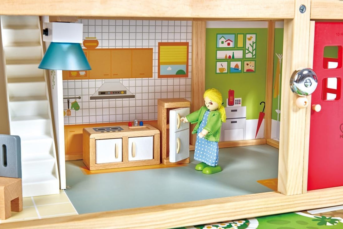 Vila pro panenky Hape 10pokojový dřevěný domeček pro panenky Kreativní hra na role včetně nábytku a doplňků Vzdělávací hračka pro děti od 3 let