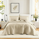 Sada přikrývek Comfort Spaces Kienna, luxusní letní přikrývka s dvojitým stehem, lehká, měkká, celoroční povlečení, odpovídající povlak na polštář, bílá, přikrývka na manželské postele (264,2 x 228,6 cm), přikrývky a přikrývky Naty Shop slonovinová barva královská velikost