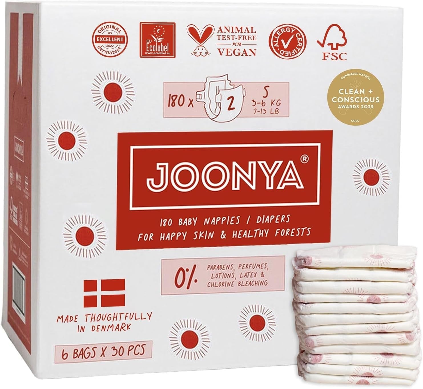 Dětské plenky, velikost 3M (4-8 kg) - 1 pytel po 28 - Bez škodlivých látek, ekologické, vysoce savé, vhodné pro noční použití, ultratenké a měkké - Vyrobeno v Dánsku