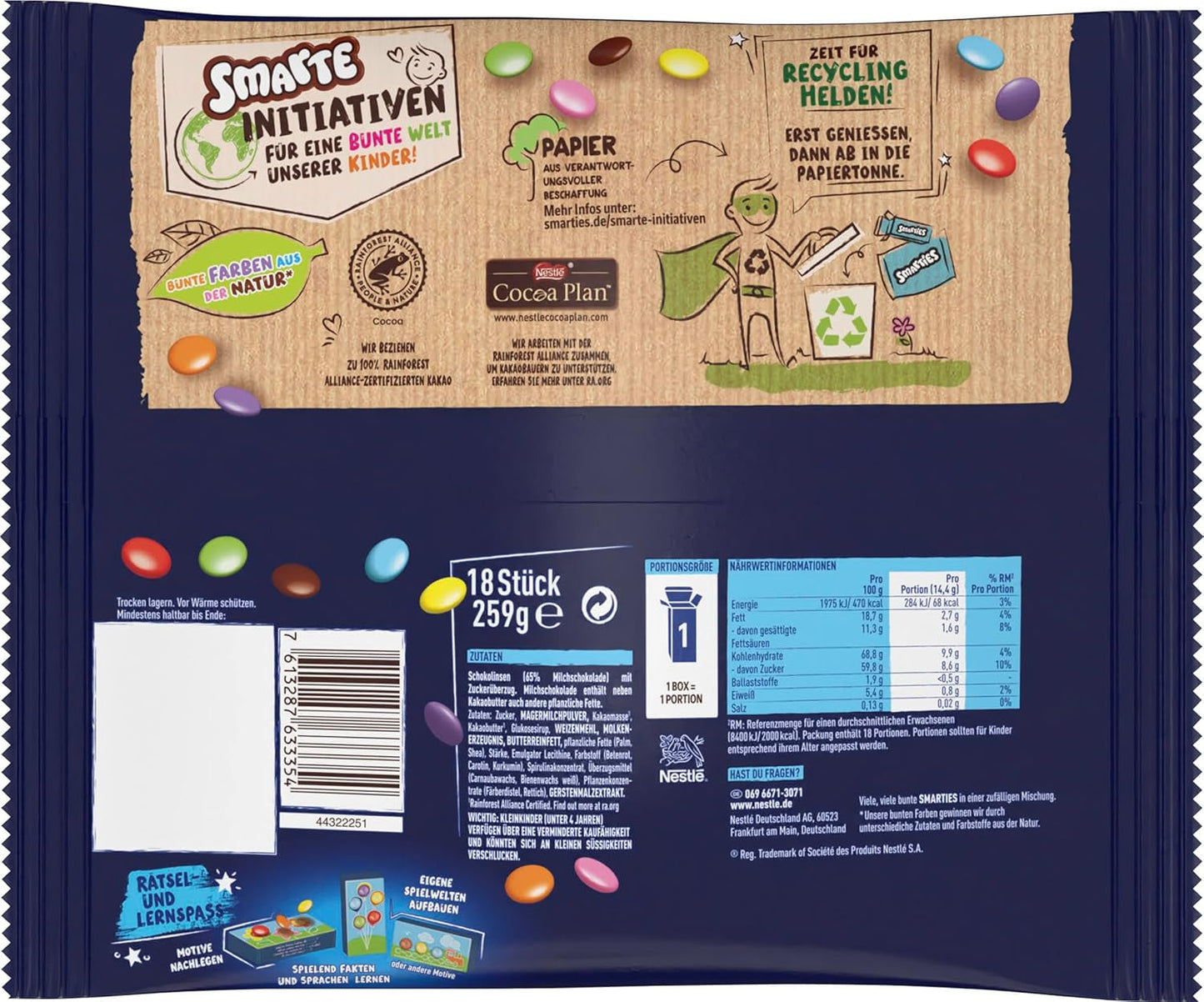 Nestlé SMARTIES Mini XXL kapsičky, Čokoládová čočka, Ideální pro sdílení a zábavu s rodinou a přáteli, Přírodní barvy, Recyklovatelné balení, Balení po 2 (1 x 259 g)