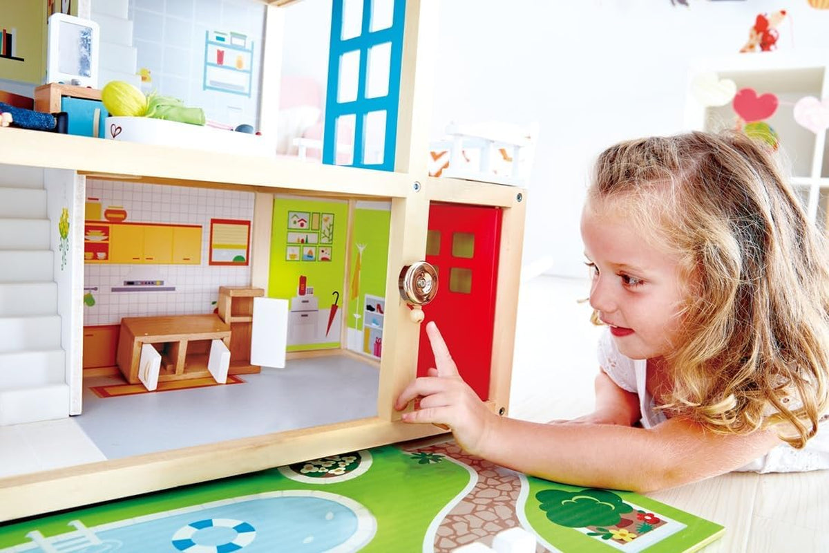 Vila pro panenky Hape 10pokojový dřevěný domeček pro panenky Kreativní hra na role včetně nábytku a doplňků Vzdělávací hračka pro děti od 3 let