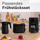 Espresso kávovar Bosch MyMoment TKA2M113 s filtrem, 1,25 l skleněná karafa, 10–15 šálků, funkce udržování teploty 40 minut, systém proti odkapávání, otočný držák filtru, odnímatelná nádrž na vodu, 1200 W, matná černá