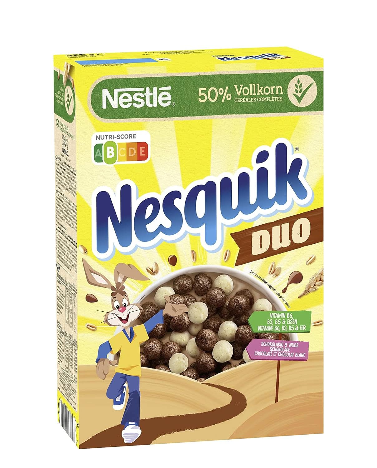 NESTLE Nesquik Duo, hořká a bílá čokoládová cereálie s celozrnnou moukou, balení 7 x 325 gramů cereálií Naty Shop